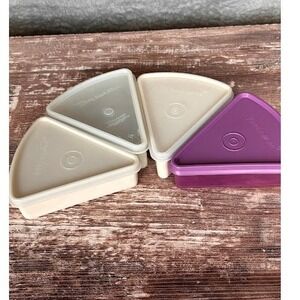 Vintage Tupperware pie slice keepers Wedge Containers 4 Purple and Beige